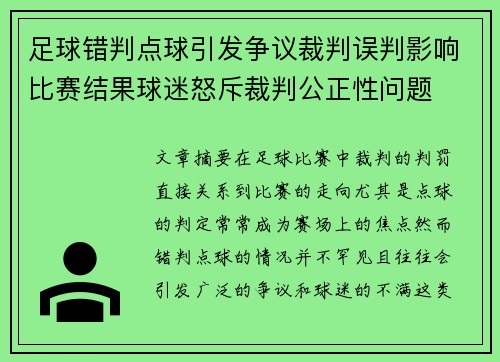 足球错判点球引发争议裁判误判影响比赛结果球迷怒斥裁判公正性问题