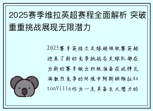 2025赛季维拉英超赛程全面解析 突破重重挑战展现无限潜力